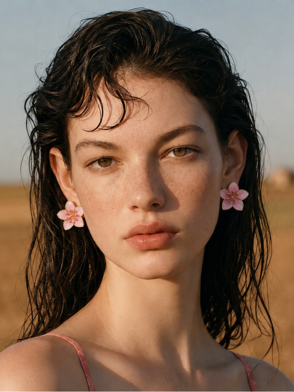 Pink Blossom Enamel Flower Stud Earrings